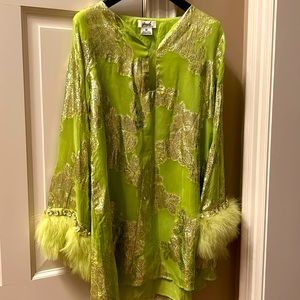 Shruti Sancheti NWT Feather Trim Dress in Green Anthropologie